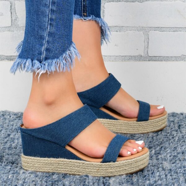 Wedge Heel Slippers Casual Sandals Hemp High Wedge Heel Shoes - Image 2