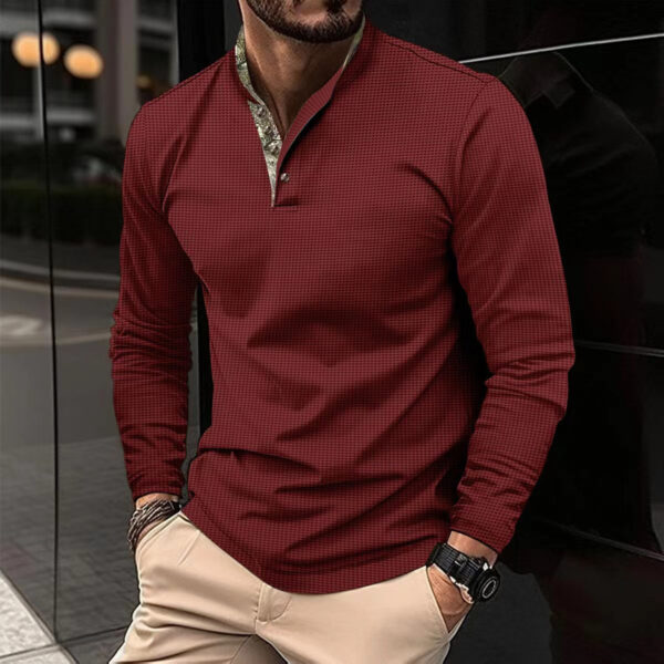 Men's Double Layer Lapel Polo Shirt Fashion Waffle Long-sleeved Tops Clothing - Image 4