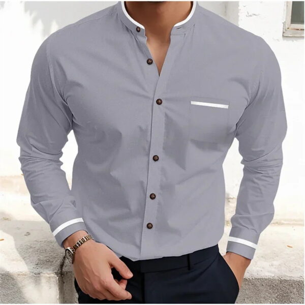 Simple Pure Color All-matching Loose Single-breasted Stand Collar Shirt - Image 5