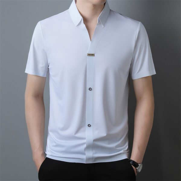 Thin Business Casual Men's Draping Summer Ice Silk Short Sleeve Shirt - Image 4