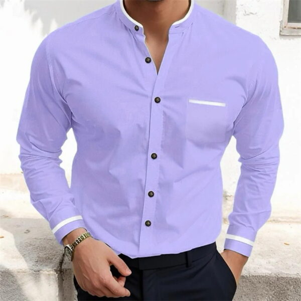 Simple Pure Color All-matching Loose Single-breasted Stand Collar Shirt - Image 4