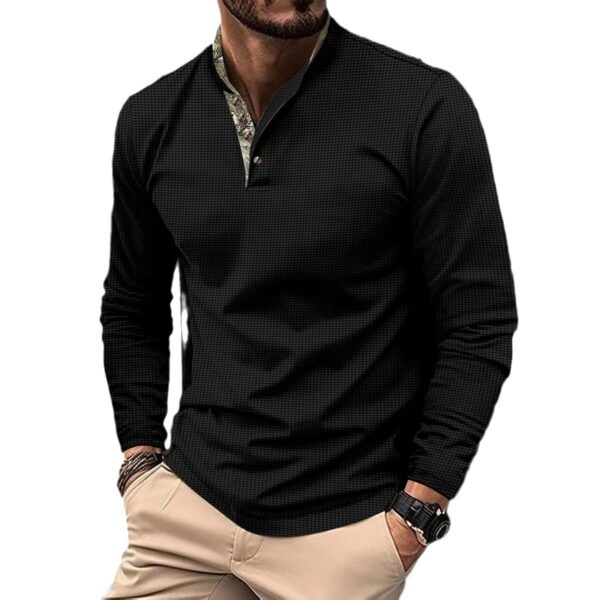 Men's Double Layer Lapel Polo Shirt Fashion Waffle Long-sleeved Tops Clothing - Image 6