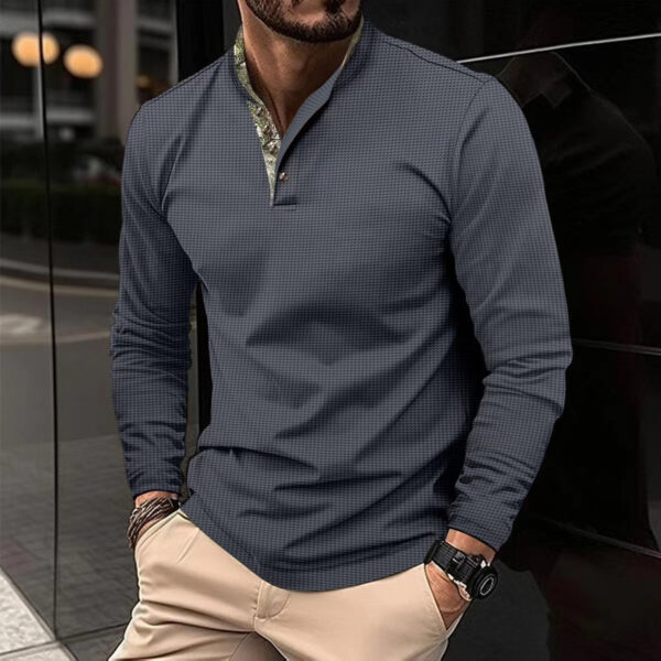 Men's Double Layer Lapel Polo Shirt Fashion Waffle Long-sleeved Tops Clothing - Image 7