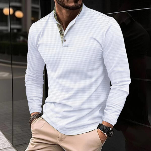 Men's Double Layer Lapel Polo Shirt Fashion Waffle Long-sleeved Tops Clothing - Image 2